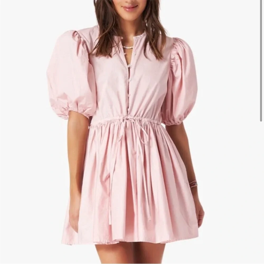 Xirena • Aurie Pink Puff Sleeve Pleated Mini Dress • M - Picture 1 of 5